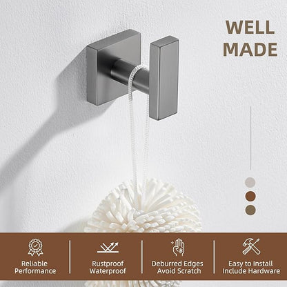 Angle Simple Square Towel Hook, SUS304 Stainless Steel Robe Coat Hook for Bathroom, Hand Towel Holder, Gunmetal Gray