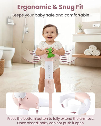 Baby Shower Stand for Infant to Toddler 6–36 Months, Baby Bath Stand Support with Adjustable Height, Anti-Slip Stable Design, Multi-Purpose Toddler Bath Helper, Infant Shower Gifts,Pink