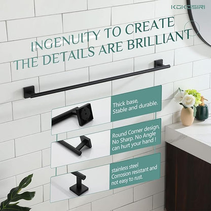 KOKOSIRI 36'' Towel Rails Bathroom Towel Bars Matte Black 36 Inch Bath Towel Holder for Washroom Kitchen Wall Stainless Steel B4005BK-L36