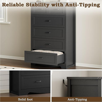 Tall 6-Drawer Dresser for Bedroom, Modern Wooden Chest of Drawers with Metal Handles, Anti-Tipping Design, Sturdy and Stable Storage Organizer for Living Room, Entryway, Home Office