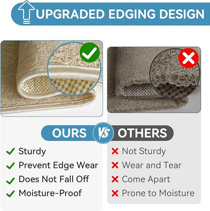 Non Slip Shower Mat Bathtub Mat 16x24 Inch, Quick Dry Bath Mat with Drain, Soft PVC Imitation Loofah Foot Scrubber Bath Mats for Bathroom Tub Shower Floor, Hangable & Hook Included, Beige