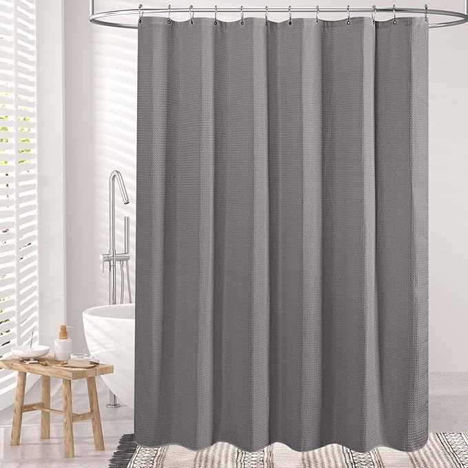 AmazerBath Extra Long Shower Curtain Waffle, Heavy Duty Fabric Shower Curtains with Waffle Weave Hotel Quality Bathroom Shower Curtains, 72 x 84 Inches (Grey)