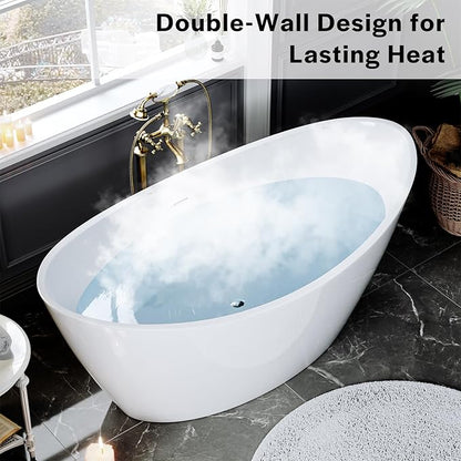 Empava Bathtub, 67" Soaking Tub, Acrylic Free Standing Tub with Center Drain and Overflow, Contemporary Design Bathtub for Bathroom, cUPC Certified, Glossy White