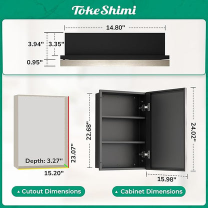 TokeShimi 16x24 Beveled Mirrored Medicine Cabinet Wall Mounted or Recessed Medicine Cabinet with Mirror for Bathroom Brushed Nickel, Aluminum Framed Metal Mirror with Storage Adjustable