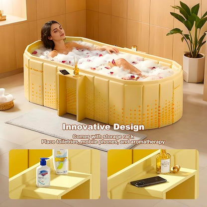 Portable Bathtub for Adult 47" Large Collapsible Cold Plunge Bathtub Foldable No Installation Ice Bath Tub for Shower Stall, Bathroom Hot SPA Soaking Standing Tub