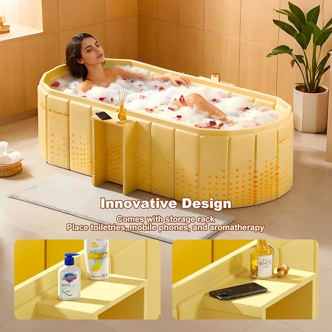 Portable Bathtub for Adult 59" Large Collapsible Cold Plunge Bathtub Foldable No Installation Ice Bath Tub for Shower Stall, Bathroom Hot SPA Soaking Standing Tub