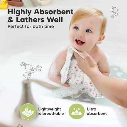 6-Pack Cotton Baby Washcloths for Newborn - Organic Cotton Muslin Soft Wash Cloths for Babies, Infant, Kids,Toddler Towels for Boy,Girl,Super Absorbent Face Cloths,Scratch-free Baby Rags (Sweet Charm)
