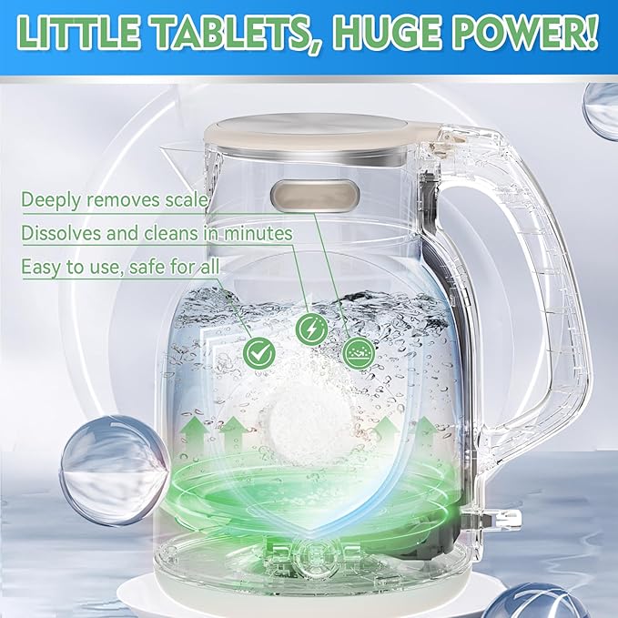 Kettle Descaler Tablet, 20 Pack Kettle Cleaner Removes Hard Water Buildup, Efficient Water Bottle Cleaning Tablets, Limescale Remover Tablet For Kettles, Coffee Machines, Shower Heads