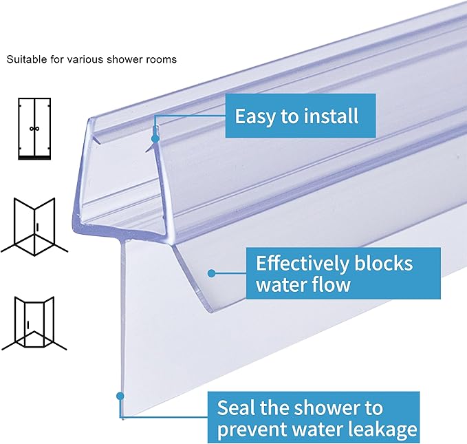 Shower Door Bottom Seal 2-Pack 1/4" x 39" Frameless Glass Shower Door Seal Strip Stop Leaks Create a Water Barrier with Extra Long Lip Covers up to 0.787" (20mm) Gap Replacement Bottom Seal