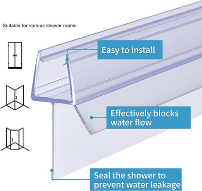 Shower Door Bottom Seal 2-Pack 1/4" x 39" Frameless Glass Shower Door Seal Strip Stop Leaks Create a Water Barrier with Extra Long Lip Covers up to 0.787" (20mm) Gap Replacement Bottom Seal