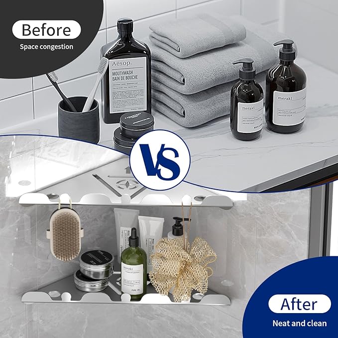 2 Pack Corner Shower Shelf, 10" 304 Stainless Steel Modern Corner Shower Shelf for Inside Shower, Heavy Duty Shower Caddy Organizer with Razor Hole, Drilling Installation (Brushed Nickel, 10")