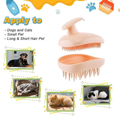 2-in-1 Dog Bath Brush for Grooming & Massage - Pet Silicone Brush for Long & Short Haired Dogs and Cats, Dog Scrubber for Bath, Rubber Curry Brush, Use Wet as Bath Brush or Dry for Grooming