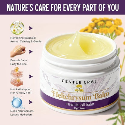 Extracts Helichrysum Balm — Moisturizing Helichrysum Essential Oil Balm, Beeswax & Almond Oil, Multipurpose Salve for Dry & Irritated Skin, Stretch Marks, Scars, Hydrating Relief, 1.76oz