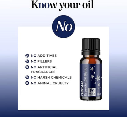 Sleep Essential Oil Blend for Diffuser - Dream Essential Oils for Diffusers Aromatherapy and Relaxation with Clary Sage Ylang-Ylang Roman Chamomile and Lavender for Sleep Time Support (10mL)