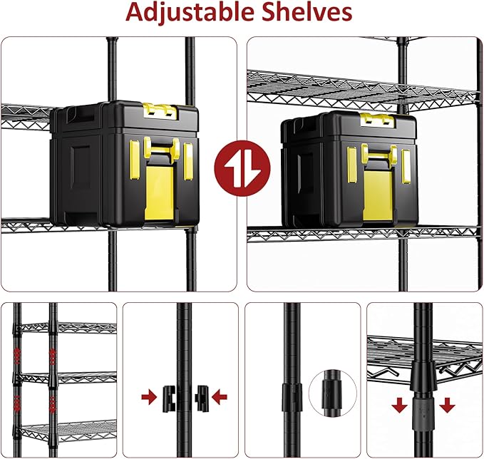 IZEUK 5 Tier Black Metal Storage Shelves, Heavy Duty Wire Shelving Rack for Garage, Kitchen, Bathroom, Laundry, Closet Organizer, 1250 lbs Capacity, 11.8" D x 29.5" W x 59.5" H