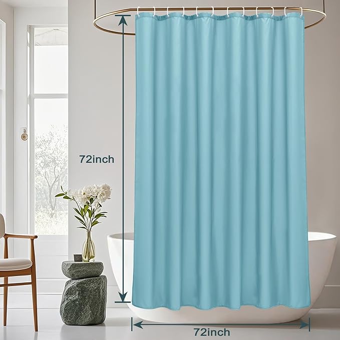 AooHome Standard 72x72 inch Shower Curtain Liner, Soft Polyester Solid Color Shower Curtain with Hooks, Weighted Hem, Water Repellent, Blue