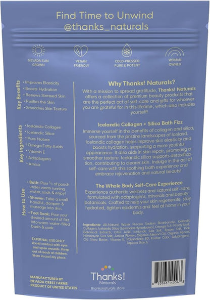 Bath Fizz, Icelandic Collagen + Silica, Vegan & Natural Bath Fizz with Shea Butter, Himalayan Pink Salt & Marine Collagen, Spa at Home, Self Care Essential, Multiple Baths, 4 OZ