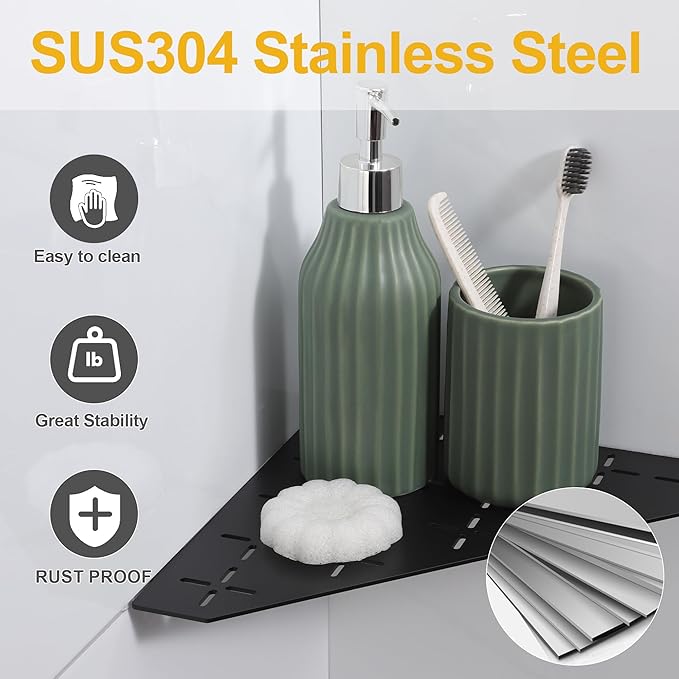 Recessed Corner Shower Shelf, 10" SUS304 Stainless Steel, Heavy Duty Shower Shelf, Grout in Bathroom Shelves for Tile Walls (1 Pack, Cross-Matte Black)
