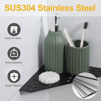 Recessed Corner Shower Shelf, 10" SUS304 Stainless Steel, Heavy Duty Shower Shelf, Grout in Bathroom Shelves for Tile Walls (1 Pack, Cross-Matte Black)