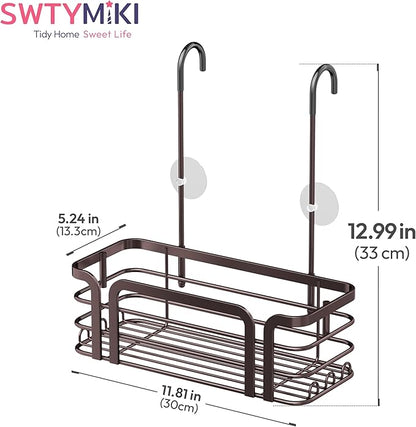 SWTYMIKI Shower Caddy Hanging Organizer - Over the Door Shower Caddy with 6 Hooks, 2 Installation Ways, Stainless Steel Rustproof Bathroom Organizer, Bronze