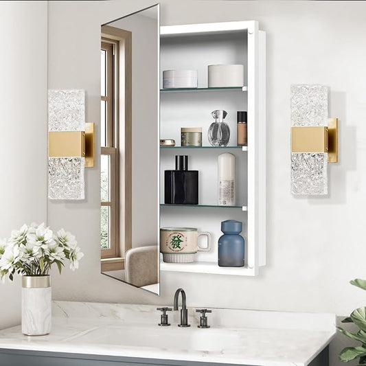 Bathroom Medicine Cabinet with 22x30 in Rectangular Beveled Frameless Mirror,Wall Mounted Mirror Cabinet for Bathroom Toilet Kitchen,Recess or Surface Mount,Already Assembly