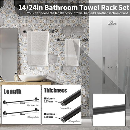 Newfun 8-Pieces 24" Bathroom Hardware Set, Bathroom Accessory Set, Includes 24" Adjustable Bath Towel Bar, Towel Rings Wall Mounted, Toilet Paper Holder, Robe Towel Hooks (Matte Black)