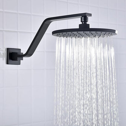16 Inch S Shape Matte Black Shower Head Arm, Square Wall Mounted Shower Arm and Flange Included