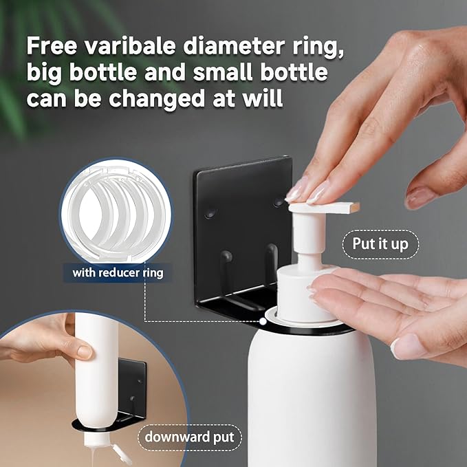 LEFTSTARER 4Pcs Soap Dispenser Wall Mount Bottle Holder, Shampoo Holder for Shower Wall, Shampoo Dispenser Holder for Bathroom Kitchen Toilet(4pcs Black)