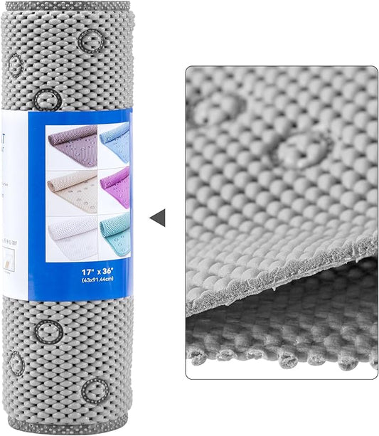 Double Layer Foam Non Slip Bathtub Mat 37x17in, More Comfortable and Thicker Tub Mat Than Ordinary Foam Shower Mat, Bath Mat for Tub with Suction for Comfort and Safety (Grey, 36'' x 17'')