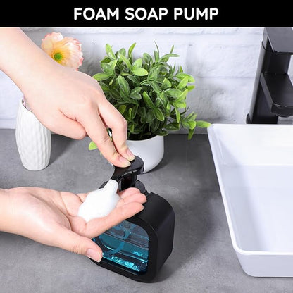 Segbeauty 10.1oz Black Foaming Soap Dispenser for Kitchen, 4pcs 300ml Plastic Square Dish Wash Foam Pump Bottles, Refillable Shampoo Shower Foam Soap Dispenser, Foam Hand Wash Dispenser with Labels