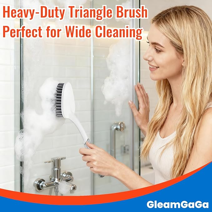 3 Pack Scrub Brush Set – Heavy-Duty Scrub Brushes for Cleaning with Handle, Cleaning Brush with Stiff Bristles, Shower Scrubber for Bathroom, Bathtub, Kitchen, Tile, Floor, Grout, Sink & Carpet