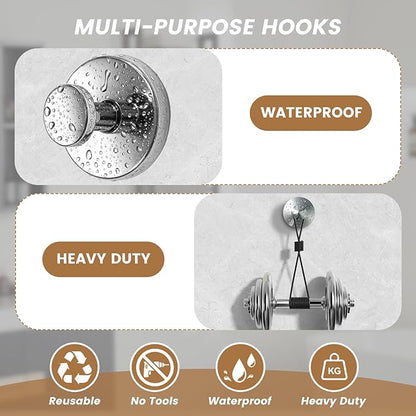 BKV Suction Cup Hooks for Glass Window,Removable Shower Hooks for Inside Shower,Metal Towel Hooks for Bathrooms,6 Pack(Mirror)