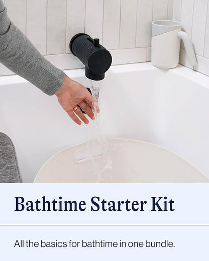 Lalo Bathtime Starter Kit - Modern Baby Bathtub, Rinse Cup & Spout Cover Bundle, Safe & Clean Design for Newborns, Minimalist Design, Easy to Clean, 25.3 x 18 x 7.7 in, 10 lb - Coconut