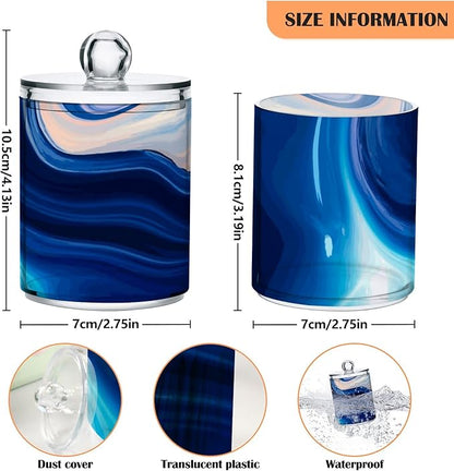 MNSRUU 2 Pack Qtip Holder Organizer Dispenser Marble Bathroom Storage Canister Cotton Ball Holder Bathroom Containers for Cotton Swabs/Pads/Floss