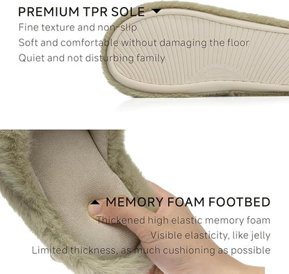 Chantomoo Womens Slippers Memory Foam Fuzzy Cross Band Faux Fur Slippers for Women Gift