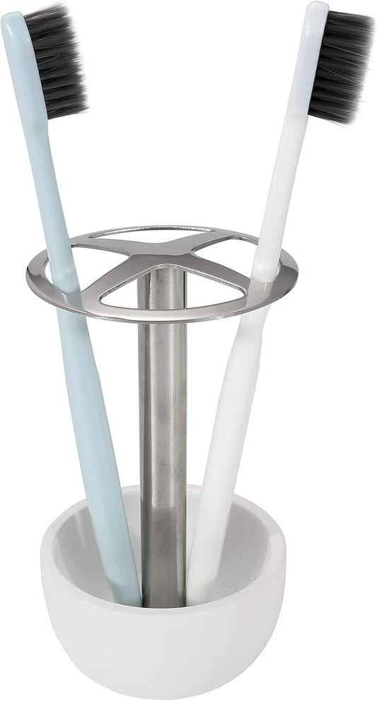 CozyCabin Toothbrush Holder Stand, for Razor, Bathroom Vanity Countertop, Stainless Steel Toothbrush Bathroom Organizer (White)
