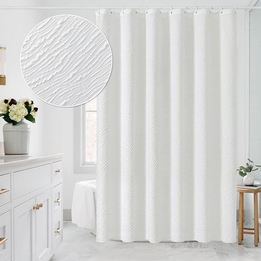 MitoVilla White Fabric Shower Curtain 72 x 78, Farmhouse Long Modern Geometric Cloth Shower Curtain for Bathroom Decor, Luxury Marble Textured, 78 inch Long