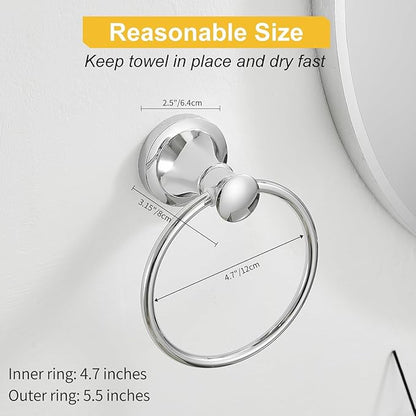 BESy Polished Chrome Bathroom Hand Towel Ring Towel Holder, Rustproof Wall Mounted Bathroom Hardware Accessory SUS 304 Stainless Steel Towel Rack