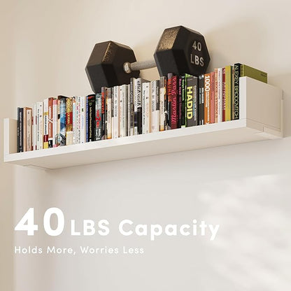 Wall Bookshelf, Set of 3, 36 Inches U Shaped Wall Shelves, Long Deep Floating Shelves, Large Floating Book Shelves - Wood Hanging Bookshelves for Kitchen, Bedroom