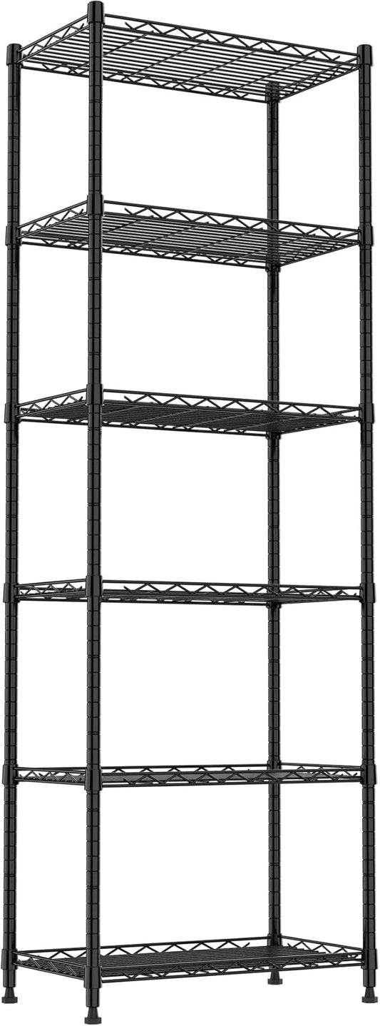 REGILLER 6 Wire Shelving Steel Storage Rack Adjustable Unit Shelves for Laundry Bathroom Kitchen Pantry Closet(Black,11.7" D x 21.4" W x 63" H)
