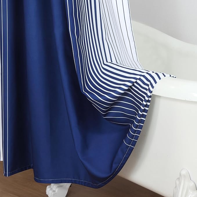Blue Shower Curtain 78 Inches Long, Modern Navy Blue and White Gradient Vertical Stripe Waterproof Polyester Shower Curtains for Bathroom, 72x78 Inches