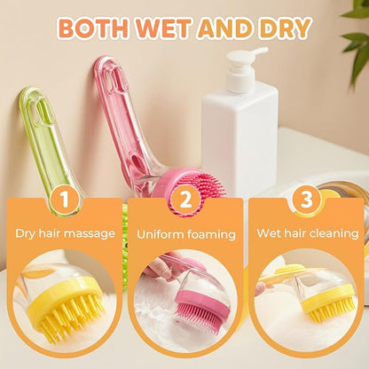 Pet Bath Brush with Shampoo Dispenser, Dog Bath Brush and Grooming Massage Brush for Dogs & Cats, Easy Dog Washing Brush for Short and Long Hair, Coarse and Fine Teeth 2pcs (Green)