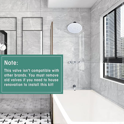 PROOX 3 Handle Tub Shower Faucet Set, 8" Rainfall Shower Head with Tub and Shower Trim Kit with Rough-in Valve, Polished Chrome Bathtub Shower Faucets, Wall Mounted Bathroom Rain Shower System