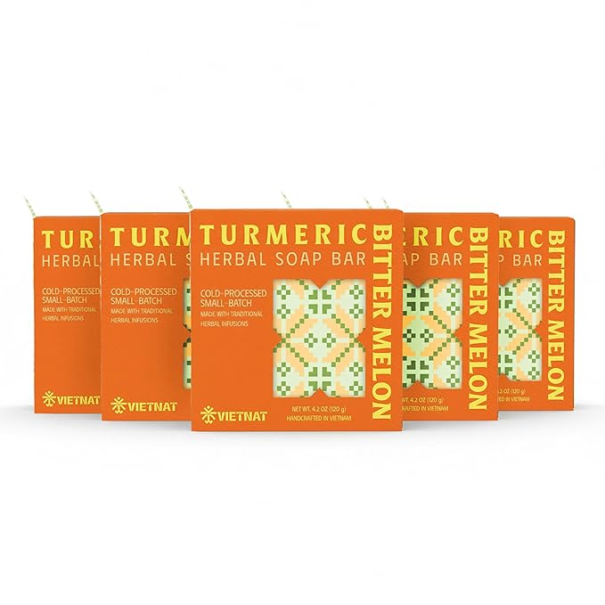 Turmeric & Bitter Melon Soap Bar (Pack of 5) – 2-in-1 Cleansing & Balancing, Cold Process Handmade Bar with Natural Botanicals, Gentle Soap for Oily Skin