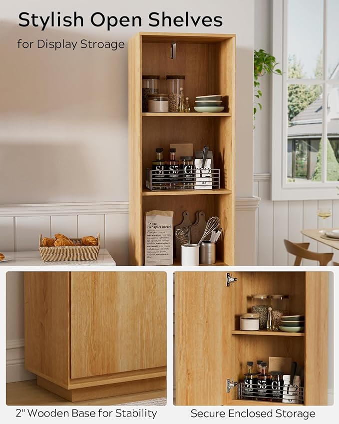 67" Tall Bathroom Cabinets Set of 2 with Adjustable Shelves Modern Narrow Storage Cabinet Slim Freestanding Tower Organizer for Small Spaces, Kitchen, Living Room, Natural Oak