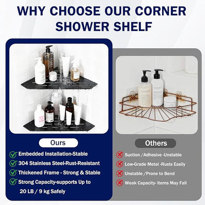 Corner Shower Shelf, 10" Brushed 304 Stainless Steel Slot Design Recessed Shower Shelves Corner Shelves Bathroom Grout in Shelf for Tiled Wall Black