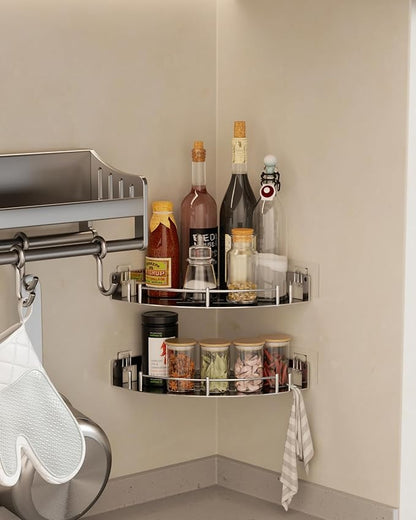 Bathroom Corner Shelf, 304 Stainless Steel,Integrated Molding, High Weight Capacity,Wall Mounted Bathroom Rack with Nail Free Adhesive, Suit for Storage Racks in Bathrooms,Kitchens(2 Pack)