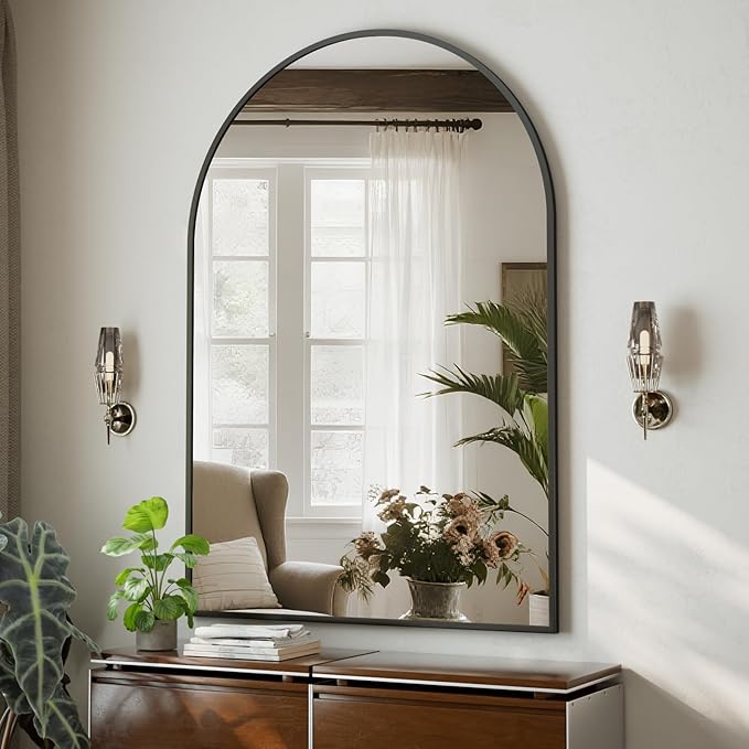 HARRITPURE Arched Bathroom Mirror - 32"x48" Black Large Wall Mounted Vanity Mirror Aluminum Alloy Frame Arch Wall Mirror for Living Room, Bedroom and Entryway