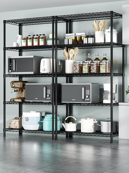 5 Tier Heavy Duty Adjustable Storage Shelf Organizer Storage Metal Shelves Garage Wire Shelving Unit Pantry Rack 18" D x 36" W x 71.25" H,Black
