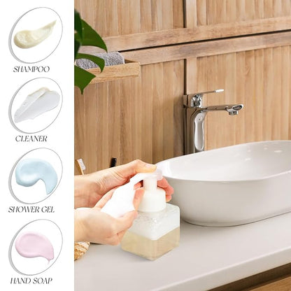 Domensi 12 Pcs Foam Pump Bottle Foaming Soap Dispenser Empty Travel Foaming Dispenser 8.5 oz Refillable Hand Soap Plastic Pump Bottle Travel Clear Container for Bathroom Vanities (Black,White)